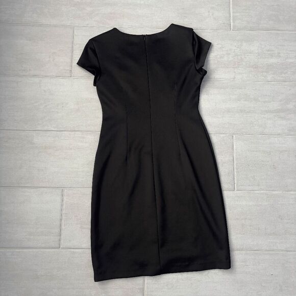 Connected Apparel Chevron Print Front V Neck Short Sleeve Sheath Dress Black 4 - Picture 3 of 7